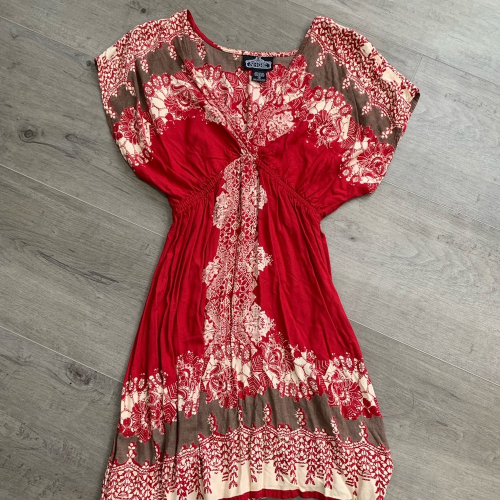 ANGIE Red Summer Boho Dress - Women’s Small